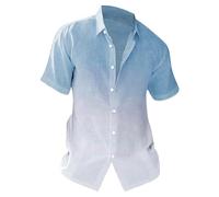 Chemise décontractée à manches courtes pour homme, coupe droite, dégradé de couleur, pour l'été, la plage, les mariages, les vacances, bleu, 4XL