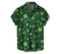 Chemise décontractée à manches courtes pour homme Motif à quatre feuilles, Vert, S