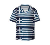Chemise décontractée à manches courtes pour homme Motif drapeau grec, noir, Taille S