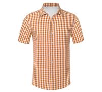 Chemise décontractée à manches courtes pour homme, respirante, confortable, mélange de lin, chemise boutonnée à carreaux pour le quotidien et la fête de la bière, chemise noire à rayures, Orange, XXL