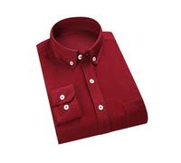 Chemise décontractée à manches en velours côtelé pour homme - Couleur unie - Convient aux personnes âgées d'âge moyen, rouge vin, XL