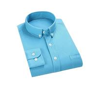 Chemise décontractée à manches en velours côtelé pour homme - Couleur unie - Convient aux personnes âgées d'âge moyen, bleu, XL