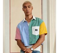 Chemise décontractée à manches longues ample et raccourcie, style mode tissé pour hommes L,M,S,XL,XS,XXL,XXS,XXXL,XXXXLBlocs de couleur,LettresVelours côtelé