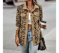 Chemise décontractée à manches longues avec boutons et poches pour femmes L,M,S,XL,XXLBlocs de couleur,Imprimé léopard,Motif texturéPolyester