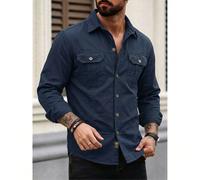 Chemise décontractée à manches longues et boutons-pression de style militaire pour hommes, de couleur unie. Coupe slim avec deux poches. Convient pour le port en extérieur et quotidien, avec un look r