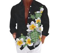 Chemise décontractée à manches longues pour homme, chemise de plage à fleurs et costumes longs en coton uni pour homme, Noir , XL