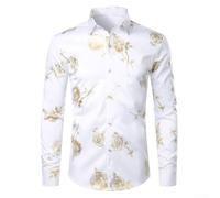 Chemise décontractée à manches longues pour homme, extensible dans les quatre sens, col rabattable, vintage, coupe classique, pour les vacances, les fêtes, le quotidien, jaune (XL blanc)