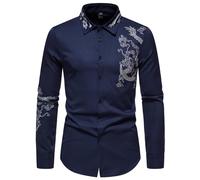 Chemise décontractée à manches longues pour homme, motif tatouage de dragon, chemise à manches longues, coupe ajustée, col à revers, chemise boutonnée vers le bas, chemise tendance, chemises