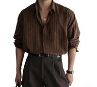 Chemise décontractée à manches longues pour homme, style rétro Hong Kong, rayures verticales, col à revers, coupe régulière pour le printemps, l'automne, les fêtes quotidiennes, les vacances, noir