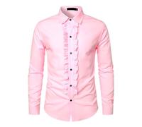 Chemise décontractée élégante pour homme avec bordure en dentelle, coupe ajustée, confortable et respirante pour le quotidien, Rose, M