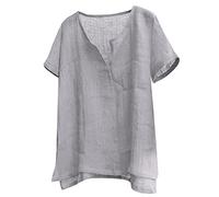 Chemise décontractée en coton et lin pour homme, chemise classique à manches courtes, coupe ample, col à bandes, grande taille, confortable, douce, respirante et légère pour l'été, haut à col en V