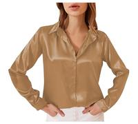 Chemise décontractée en Satin la Mode pour Femmes, Chemisier élégant Manches Longues Satin Chemisiers Blouses Femme Épaule décolletée