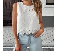 Chemise décontractée française à dos noué, sans manches, avec ourlet en tissu brodé. Sans manches pour un look nonchalant, le nœud ajoute de l'ingéniosité, la broderie est artistique. Ourlet net, coup