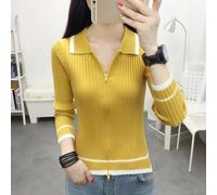 Chemise décontractée pour femme avec col en V élégant et manches longues (L jaune)