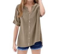 Chemise décontractée pour fille - Col montant - Couleur unie - Broche magnétique, marron, 11-12 ans