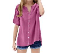 Chemise décontractée pour fille - Col montant - Couleur unie - Chemise à paillettes - Réversible, Rose, 12-13 ans