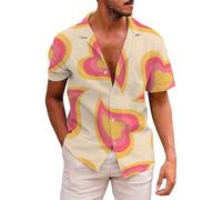 Chemise décontractée pour homme avec imprimé amour de la Saint-Valentin, manches courtes pour le printemps, coupe décontractée, tissu en coton respirant, design avec motif romantique, facile