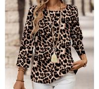 Chemise décontractée vintage à imprimé léopard, coupe ample, col rond, manches longues pour femmes. Convient pour l'automne/hiver. Blouses chics et décontractées pour femmes L,M,S,XLImprimé léopard,Un