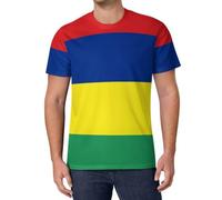 Chemise D'entraînement Drapeau De L'Île Maurice, T-Shirt à Manches Courtes Et Col Rond Esprit D’Une Nation Fière Graphique, Football Shirt Idéal pour Les Fans De Sport