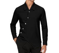 Chemise design pour homme avec boutonnière asymétrique - Haut d'affaires moderne dans un style avant-gardiste - Élégante chemise à manches longues pour le bureau et les occasions, Style S01 Noir, M