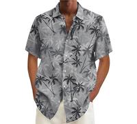 Chemise d'été à manches courtes en lin pour homme - Chemise hawaïenne funky - Chemise de loisirs respirante - Séchage rapide - T-shirt de plage décontracté - Sweatshirts légers et résistants, gris