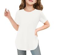 Chemise d'été à manches courtes pour fille - Col rond avec ourlet incurvé - T-shirt doux style tunique - Tissu confortable - Pour enfants de 5 à 14 ans - Idéal pour un usage quotidien décontracté