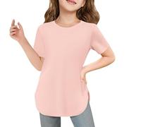 Chemise d'été à manches courtes pour fille - Col rond avec ourlet incurvé - T-shirt doux style tunique - Tissu confortable - Pour enfants de 5 à 14 ans - Idéal pour un usage quotidien décontracté