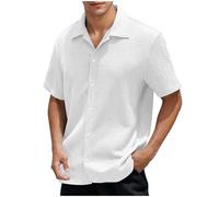 Chemise d'été à manches courtes pour homme - Couleur unie - Chemise d'été pour homme - Revers léger - Chemise boutonnée - Chemise de loisirs respirante à manches courtes, Blanc., S