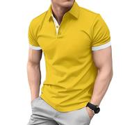 Chemise d'été à manches courtes pour homme Coupe ajustée Col contrasté, Jaune/blanc, 3XL