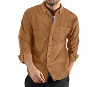 Chemise d'été à manches longues en velours côtelé pour homme - Veste légère boutonnée pour poches à rabat - Surchemise élégante et décontractée à manches longues - Chemise de travail décontractée pour