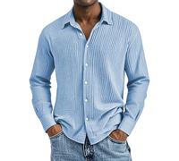 Chemise d'été à manches longues pour homme - Grandes tailles - Boutonnée - Léger - Mélange de coton avec boutonnière - Tissu texturé - Col rabattu - Décontractée et confortable pour la vie quotidienne