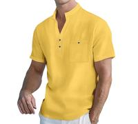 Chemise d'été ample à manches courtes en lin pour homme, jaune, XXL
