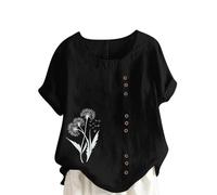 Chemise d'été bohème en lin pour femme, haut habillé, décontracté, tendance, chemisier de vacances à imprimé floral, t-shirts grande taille, col rond, chemisier boutonné ample et confortable