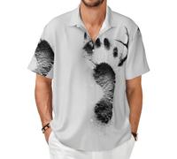 Chemise d'été décontractée boutonnée à manches courtes Motif empreintes de chevreuil, noir, 6X-Large-8X-Large