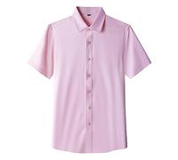 Chemise d'été décontractée pour homme - Coupe ample - Manches courtes - Chemise de travail boutonnée - Tendance - Couleur unie - Léger - Élégant - Revers uni - T-shirt d'été élégant, rose, XL