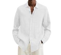 Chemise d'été en lin à manches longues pour homme, couleur unie, décontractée, grande taille, chemise à manches longues à revers à séchage rapide, chemise boutonnée légère pour l'été, la plage, haut