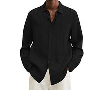 Chemise d'été en lin à manches longues pour homme, couleur unie, décontractée, grande taille, chemise à manches longues à revers à séchage rapide, chemise boutonnée légère pour l'été, la plage, haut