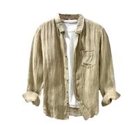 Chemise d'été en lin solide pour homme, style décontracté, couleur unie, vintage, doux, doux pour la peau, chemisier à manches longues pour homme, 914 Kaki, XL