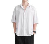 Chemise D'été Fine À Manches Courtes For Homme, En Soie Glacée, Ample, À La Mode, Décontractée, À Revers, Boutonnée(White,XL (55-62kg))