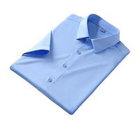 Chemise d'été Infroissable pour Homme - Coupe ajustée - Manches Courtes - en Soie glacée - Résistante aux Plis (Blue D-2,41/XL)