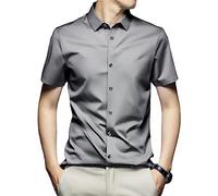 Chemise d'été Infroissable pour Homme - Coupe ajustée - Manches Courtes - en Soie glacée - Résistante aux Plis (Light Grey D-6,41/XL)
