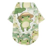 Chemise d'été pour chien avec motif grenouille mignonne - Style dessin animé - Vert - Avec boutons - Respirant et frais - Parfait pour un usage quotidien et une séance photo