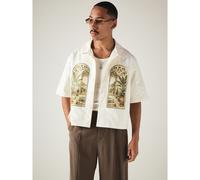 Chemise d'été pour hommes à col camp, boutonnée, coupe boxy courte, manches courtes, imprimé d'arche de jardin botanique d'inspiration vintage L,M,S,XL,XSTropical,Plantes,RétroTissu tissé