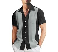 Chemise d'été tropicale à manches courtes pour homme - Chemise classique boutonnée - Chemise caraïbe amusante à rayures hawaïennes décontractées pour golf, palmier, plage, croisière, années 80