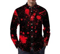 Chemise d'Halloween à manches longues pour homme - Costume amusant - T-shirt imprimé 2025 - Chemise boutonnée avec poches sanguines - T-shirt amusant effrayant pour fête d'horreur - T-shirt à manches