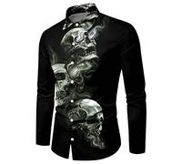Chemise d'halloween Amusantes avec Imprimé Citrouille 3D, Manches Longues Impression 3D Tête De Casual Motif Drôle Grande Taille Adulte Hawaii Monstre Fantôme Crâne Chemises pour Dansante Soirée