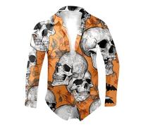 Chemise d'halloween Amusantes avec Imprimé Citrouille 3D, Manches Longues Tête De Casual Monstre Fantôme Impression 3D Funky Fête Crâne Hawaii Adulte Motif Drôle Chemises pour Dansante Soirée