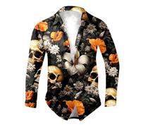 Chemise d'halloween Amusantes avec Imprimé Citrouille 3D, Mode Et Confort Impression 3D Manches Longues Casual Adulte Crâne Funky Fête Grande Taille Motif Drôle Hawaii Chemises pour Soirée Dansante
