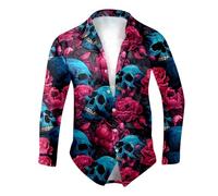 Chemise d'halloween Amusantes avec Imprimé Citrouille 3D, Monstre Fantôme Casual Mode Et Confort Motif Drôle Hawaii Funky Fête Manches Longues Adulte Grande Taille Crâne Chemises pour Soirée Dansante