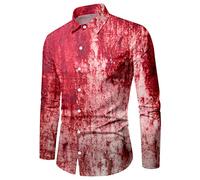 Chemise d'halloween pour Homme avec Empreinte de Main de Sang personnalisée personnalisée Festive effrayée Long Sleeve Chemise rayée pour Homme Imprimé Taches de Sang Gothique